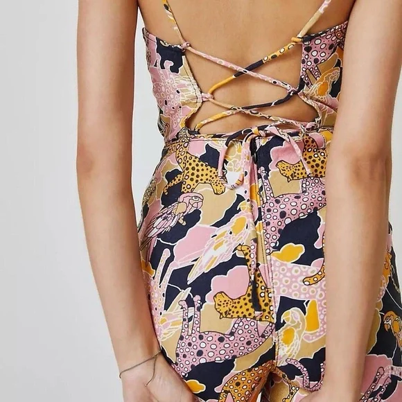 Anthropologie Maeve Tie-Back Leopard Print Mini Romper - Picture 2 of 7